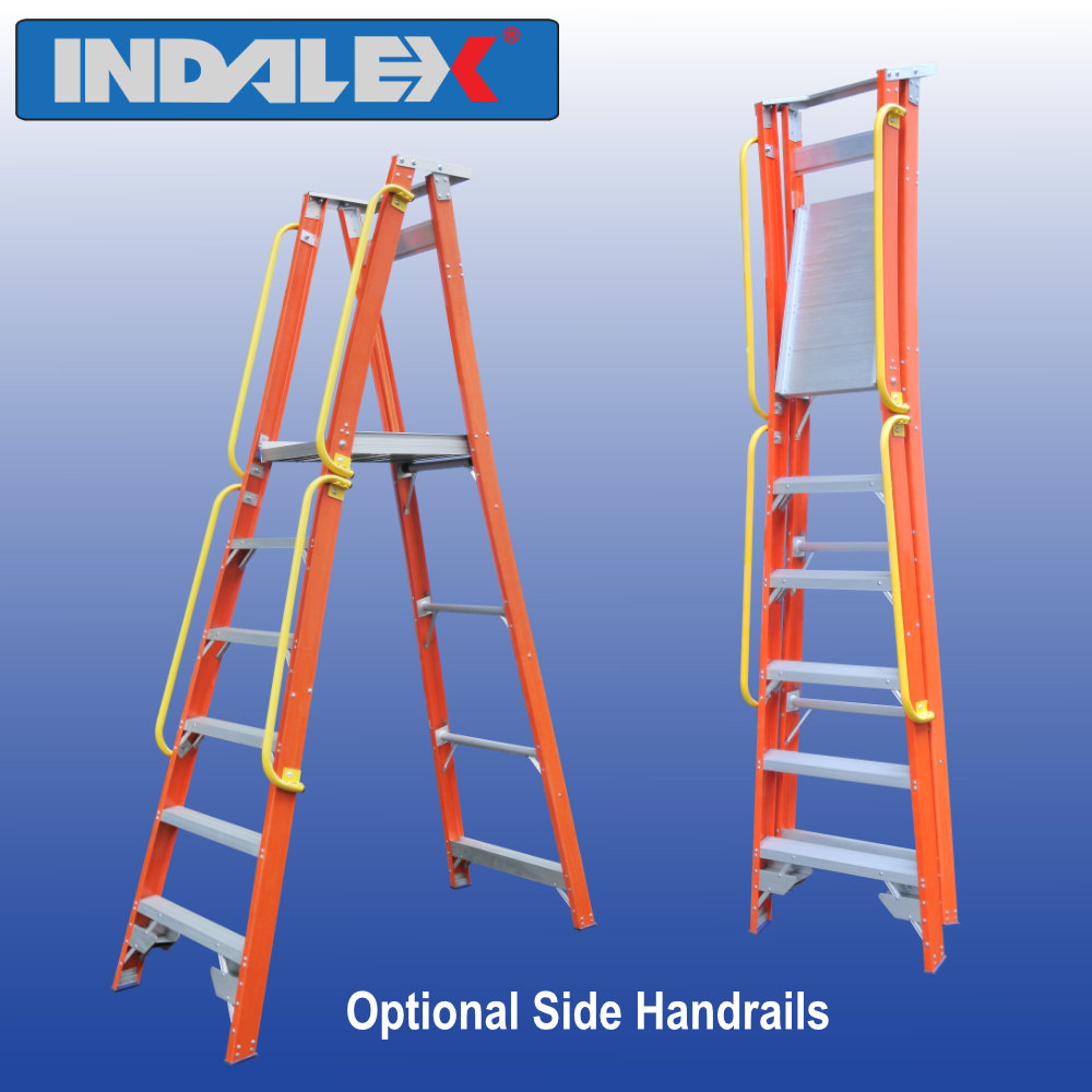INDALEX Pro Series Fibreglass Platform Ladder optional hand rails